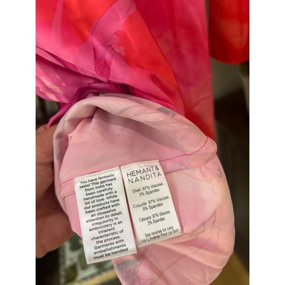 Hemant & Nandita Abira Mini Floral Satin Dress Pink Womens Size XS - Picture 9 of 12